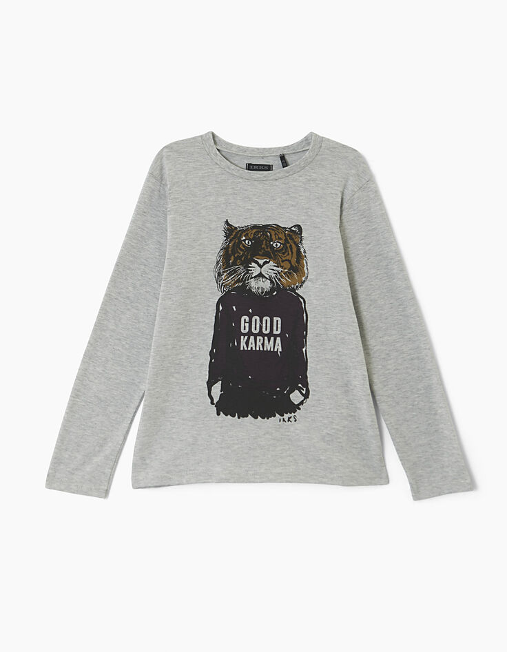 Boys’ medium grey marl Good Karma tiger graphic T-shirt-1 Boys’ medium grey marl Good Karma tiger graphic T-shirt-1