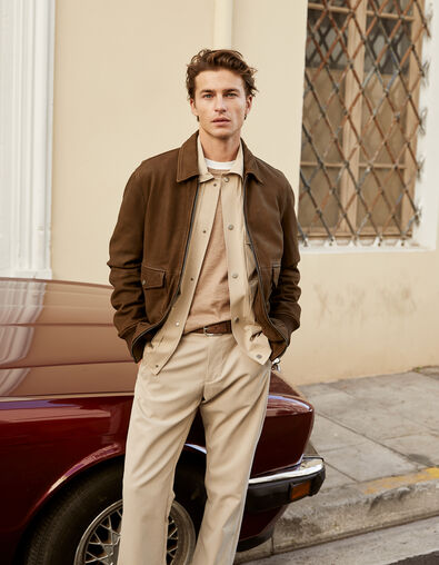 Herrenfliegerjacke, bronze, Leder - IKKS