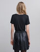 Tee-shirt noir lurex encolure V bijou Femme-3