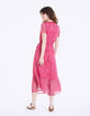 Robe longue cintrée voile imprimé floral pivoine métallisé-3