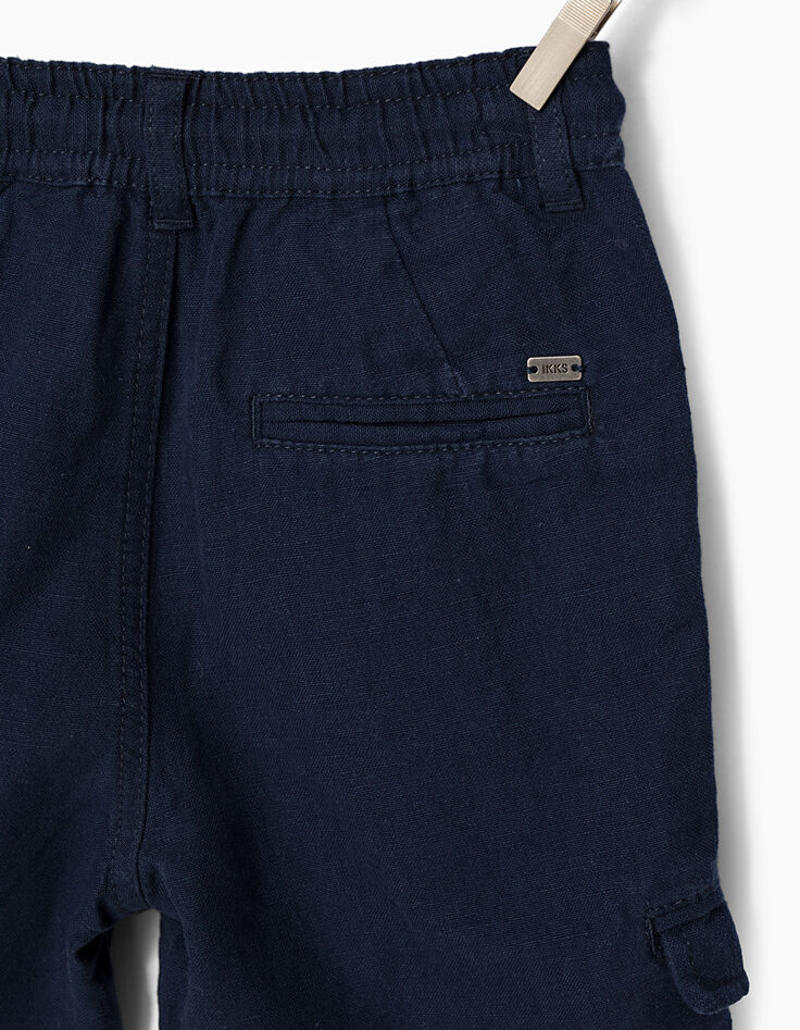 Bermudas cargo índigo de algodón lino niño -6 Bermudas cargo índigo de algodón lino niño -6