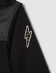 Manteau noir bi matière fourré fille-4