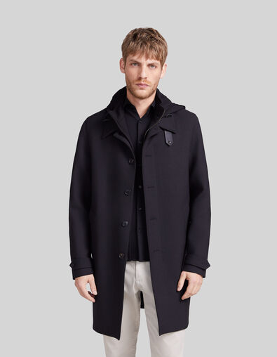 Men’s black trench coat with detachable hood facing - IKKS