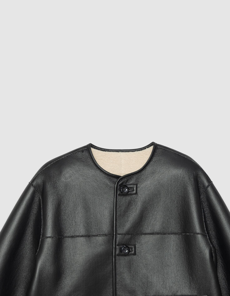 Manteau réversible écru sherpa et noir Femme-5