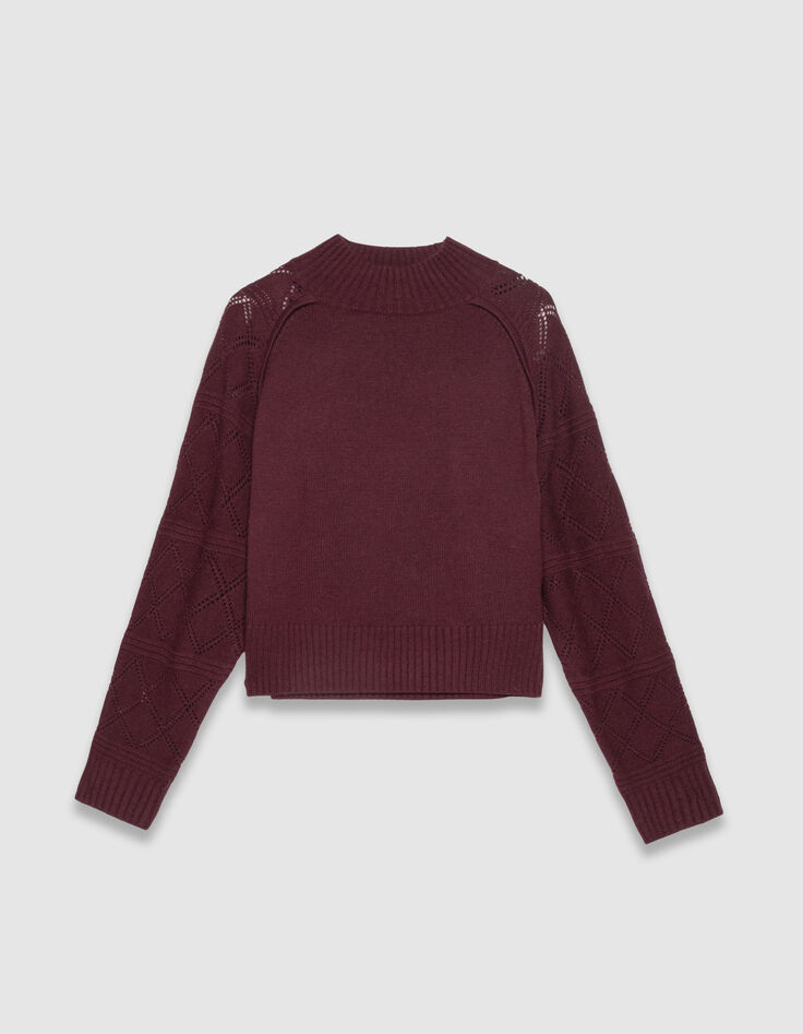 Pull bordeaux tricot manches ajourées Femme-6