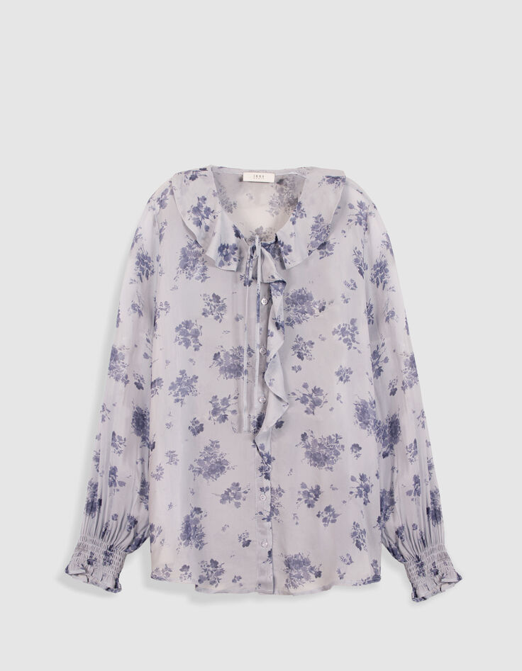 Women's blue micro flower print flowing shirt-6