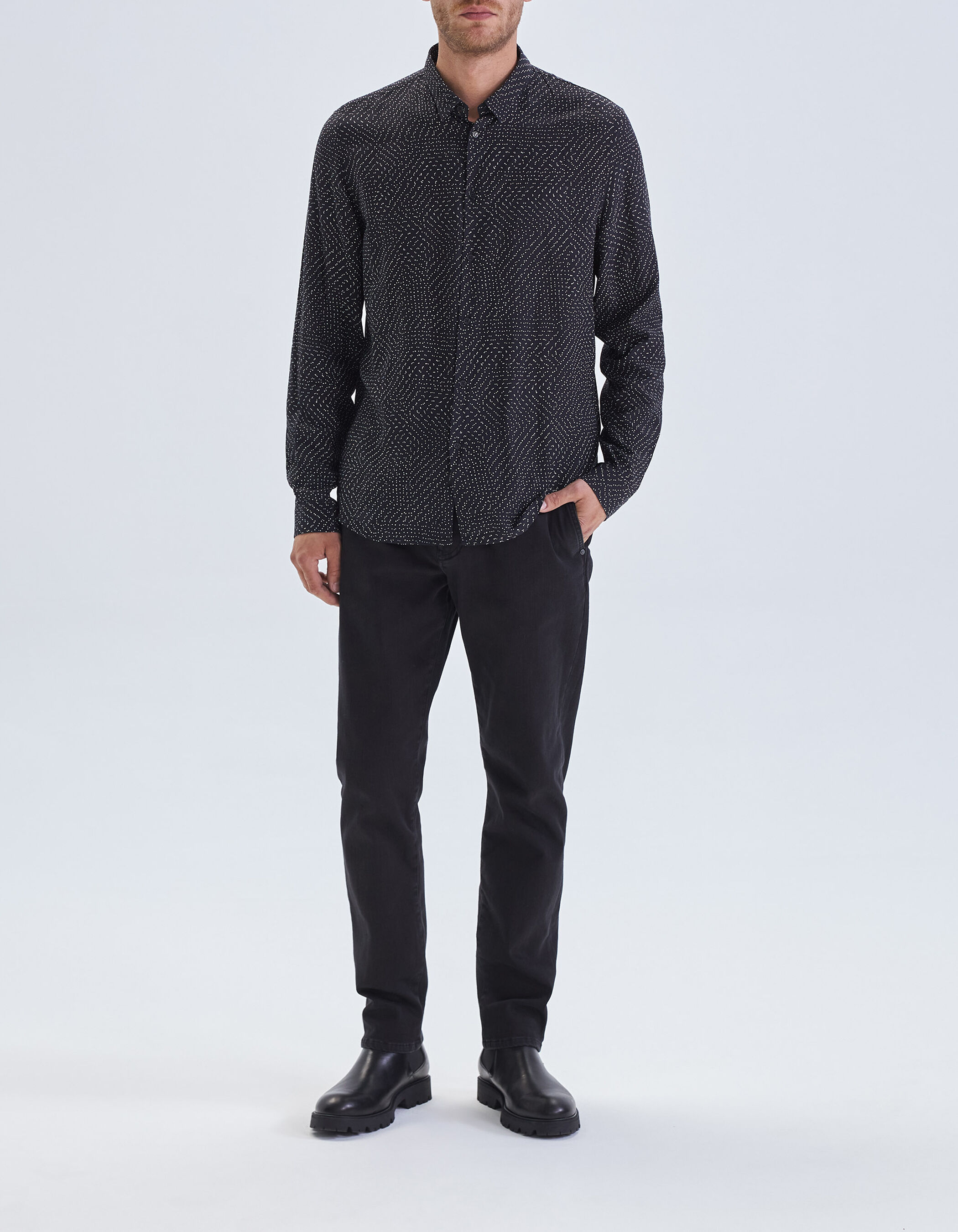 Chemise SLIM noire LENZING ECOVERO motif pois rock Homme