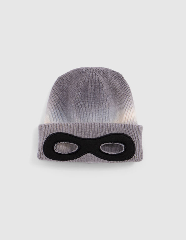 Boy's grey tie and dye knit hat with mask cut-out-1