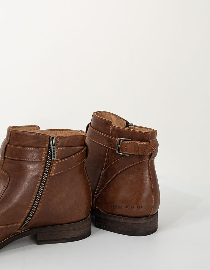 Men’s chocolate leather boots with strap - IKKS