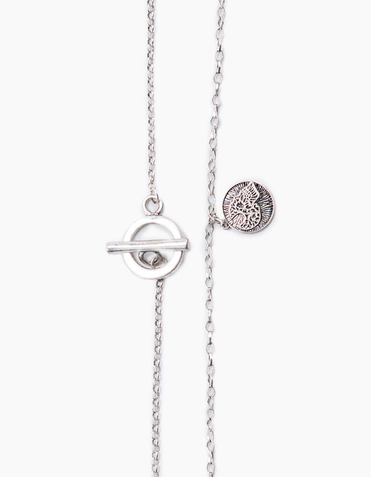 Women’s skeleton medallion multi-strand long necklace-3