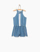 Girls’ stone blue Tencel© and lace short jumpsuit-2