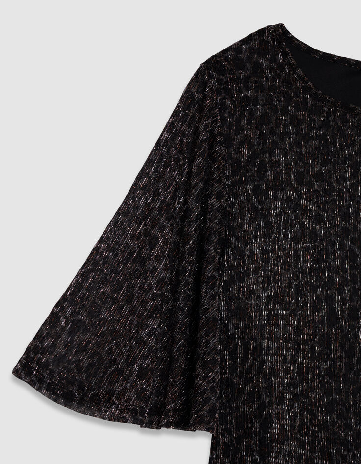 Black 3/4 sleeve top with round neck for women-5