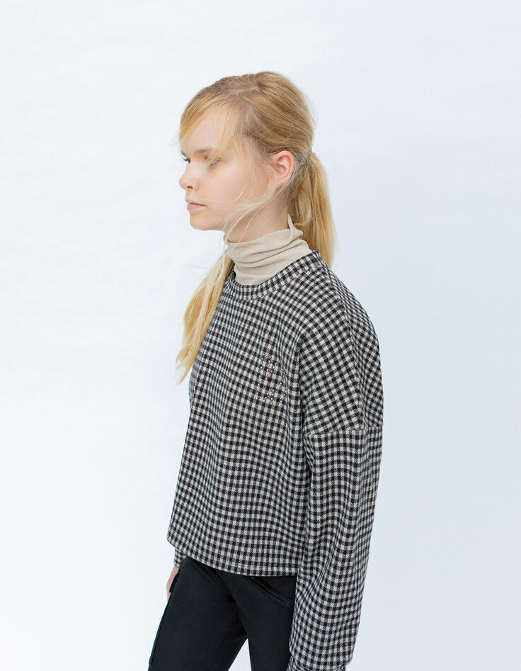 Girls' black and beige houndstooth motif sweatshirt-8
