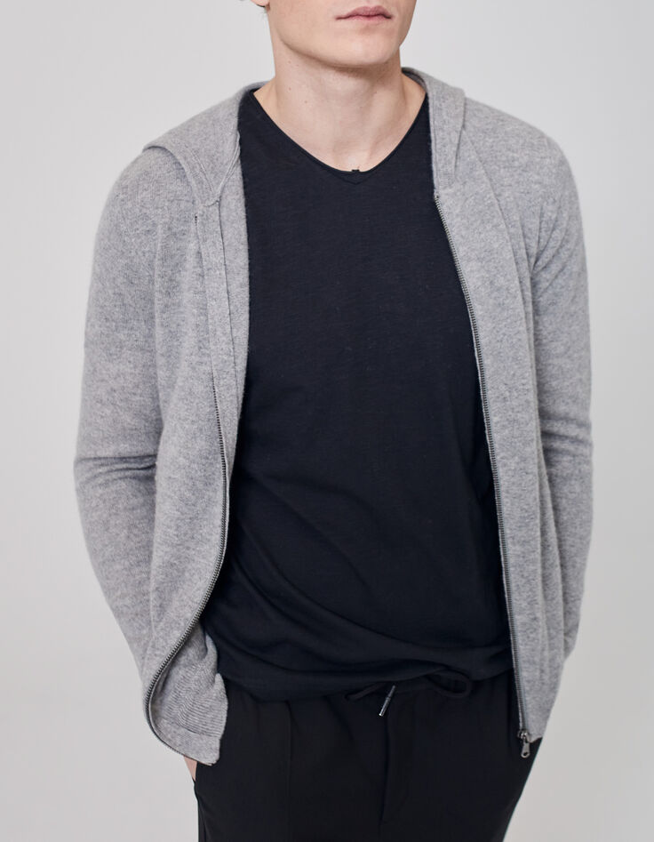 Men’s grey marl cashmere hooded cardigan-2