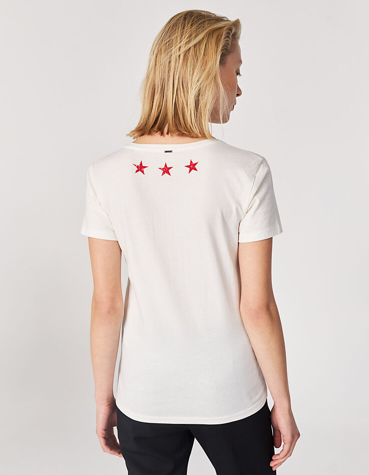 Weißes Damen-T-Shirt  mit Acid-Wash-Optik und Lippen-Motiv-3