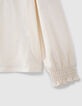 Girls’ ecru T-shirt with ruff collar-4