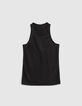 Women’s black tone-on-tone foil soft linen vest top-1