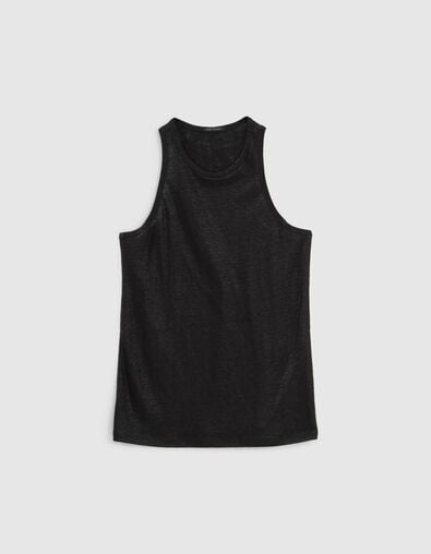 Women’s black tone-on-tone foil soft linen vest top - IKKS