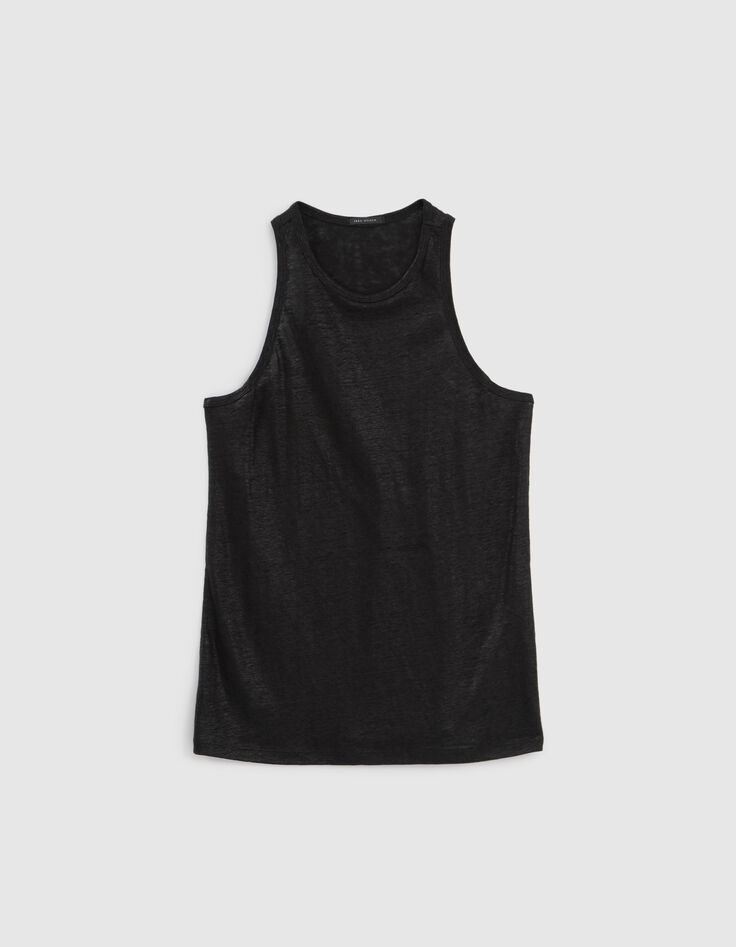 Women’s black tone-on-tone foil soft linen vest top-1 Women’s black tone-on-tone foil soft linen vest top-1