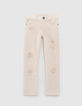 Boys’ beige slim jeans with mixed print and embroidery-1