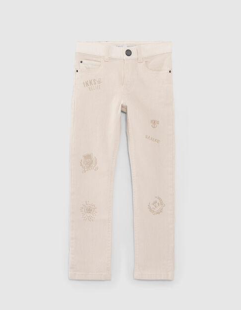 Boys’ beige slim jeans with mixed print and embroidery - IKKS