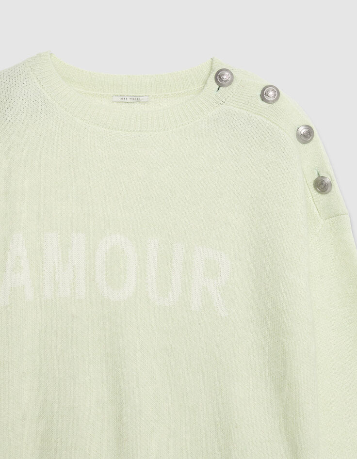 Women's green alpaca blend sweater with message-6