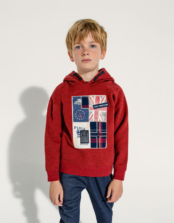 Boys’ red flag patchwork hoodie