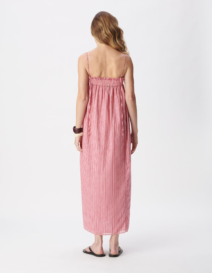 Robe bustier fines bretelles rose motif rayures Femme-2