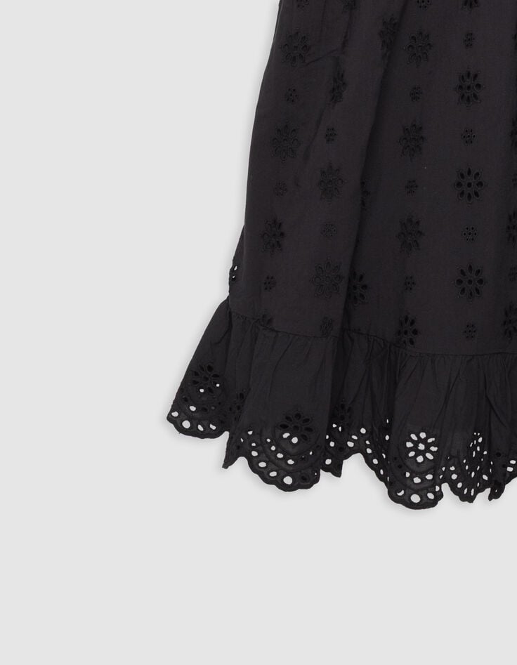 Robe fines bretelles noire broderie anglaise Femme-3
