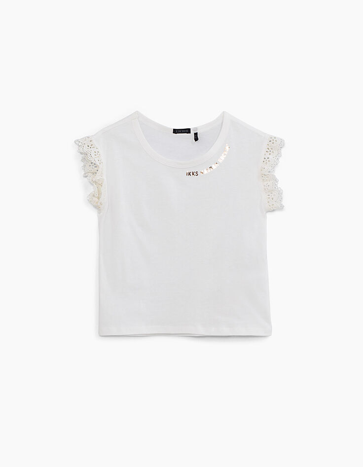 Ensemble robe salopette en jean et tee-shirt blanc fille-4
