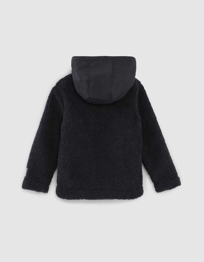 Boys’ navy Sherpa and nylon mixed-fabric cardigan - IKKS