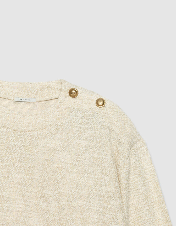 Sweat beige lurex effet tweed boutons épaule Femme-2 Sweat beige lurex effet tweed boutons épaule Femme-2