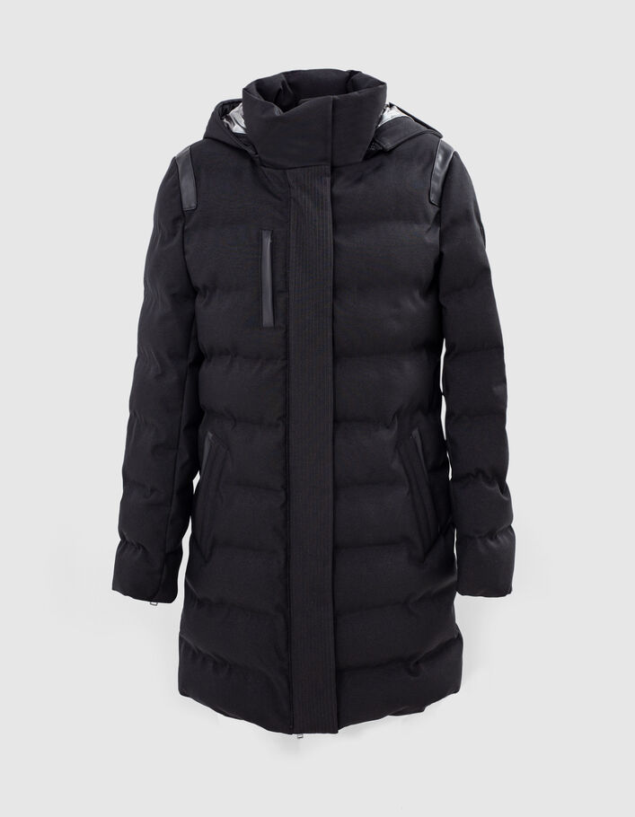 Women’s black hooded long padded jacket-7