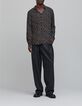 Men's black SLIM shirt with skull and flowers print-1