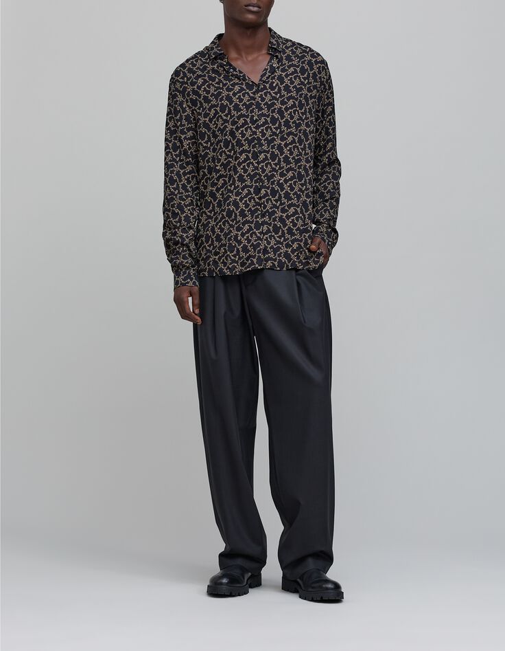 Men's black SLIM shirt with skull and flowers print-1