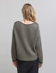 Women’s army green ribbed knit sweater with lurex details-3