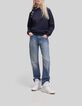 Women&rsquo;s navy hoodie with sequin embroidered slogan-3