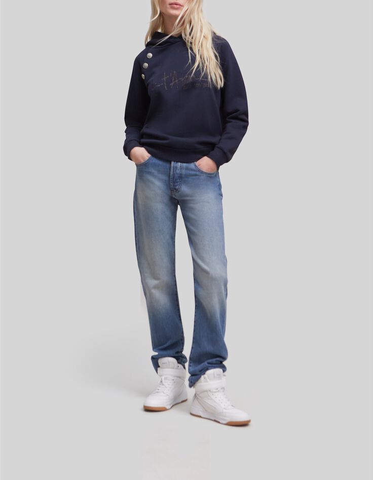 Women&rsquo;s navy hoodie with sequin embroidered slogan-3