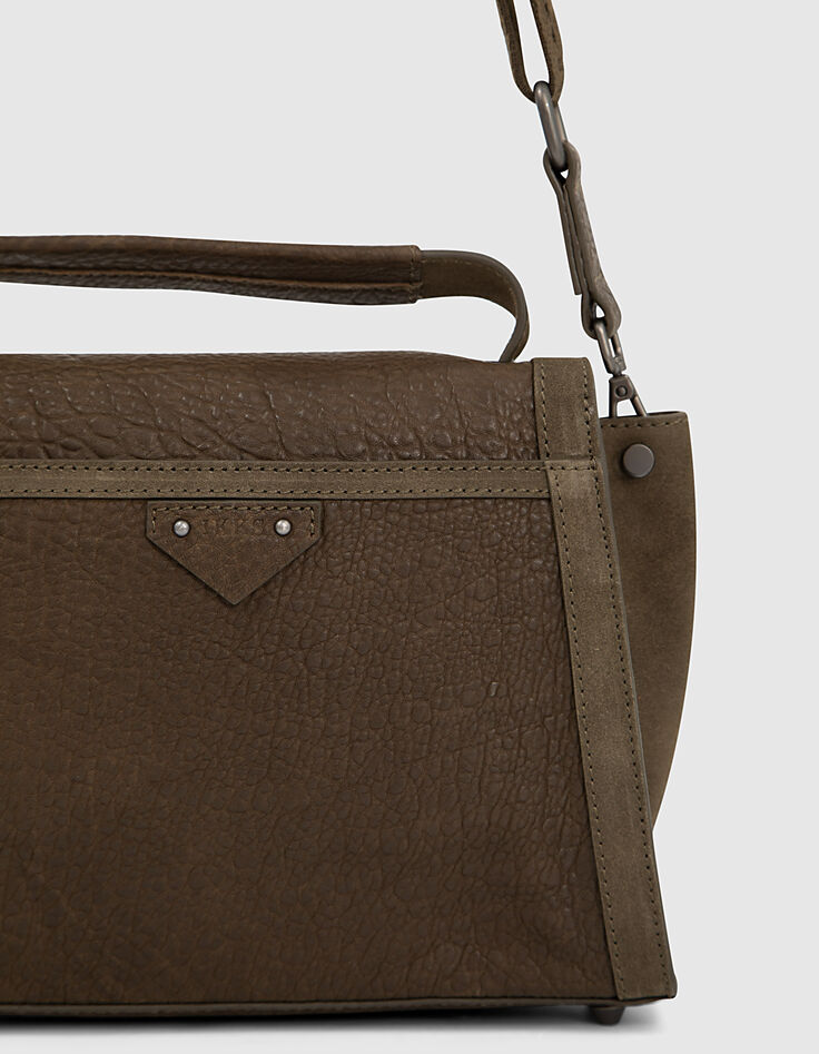 Sac The Driver Military en mix cuir kaki femme-2