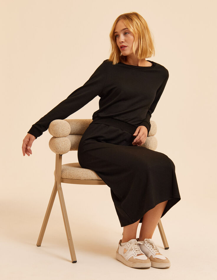 Robe longue noire molleton monogramme I.Code-1