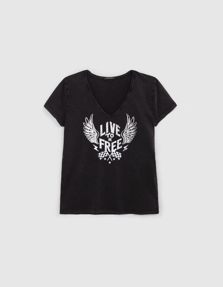 Zwart T-shirt opdruk gevleugelde tekst Dames-6