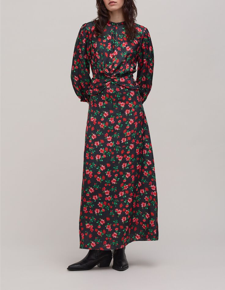 Robe longue noire imprimé flower pixel Femme-2 Robe longue noire imprimé flower pixel Femme-2