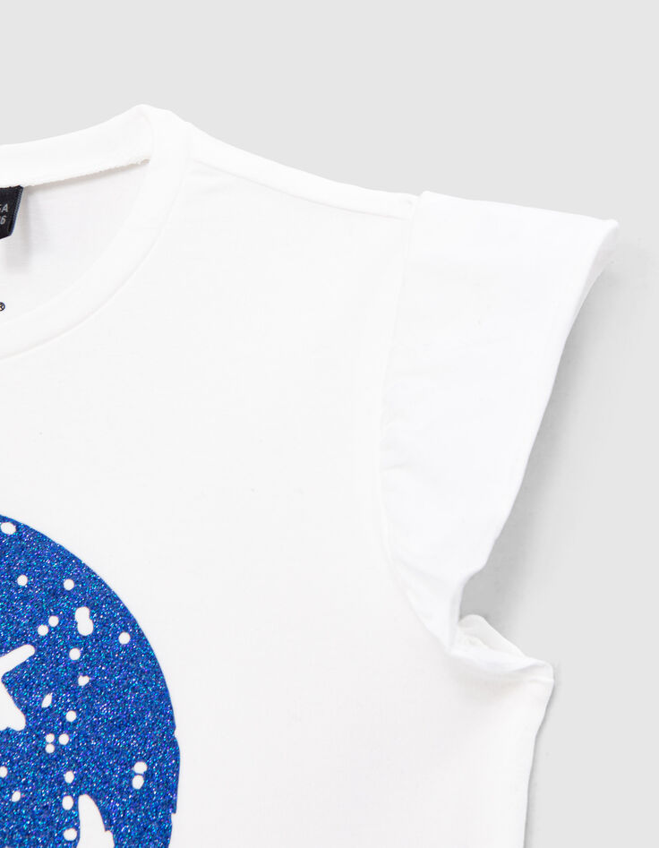 Weißes Mädchen-T-Shirt mit blauem Glitzer-SMILEYWORLD-4