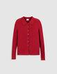 Cardigan col polo rouge tricot c&ocirc;tel&eacute; boutonn&eacute; Femme-6