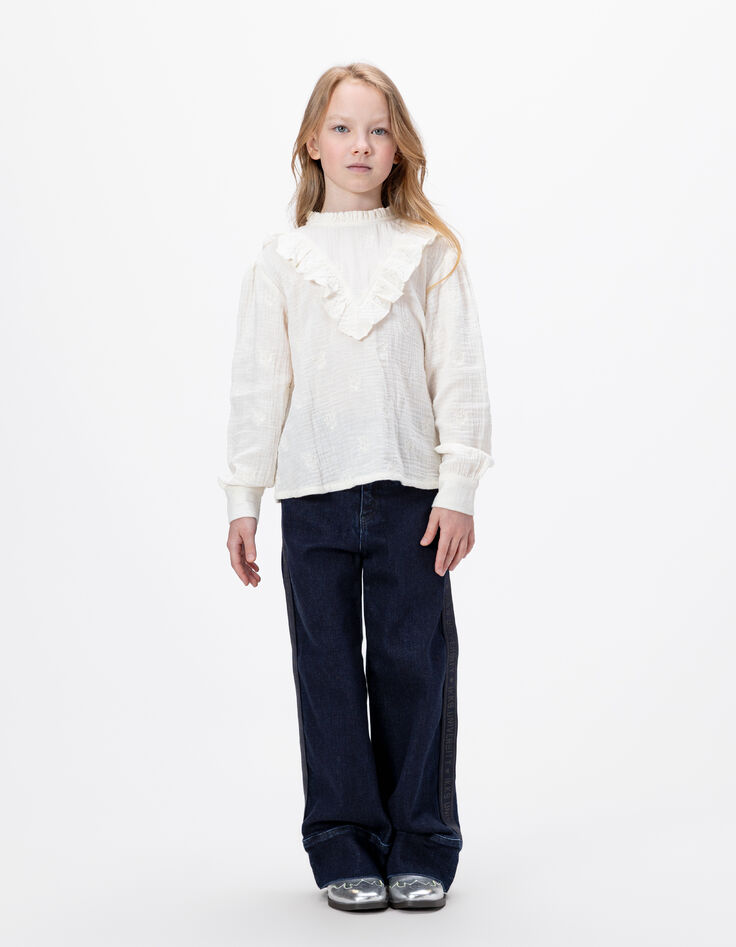 Chemise écrue gaze de coton brodée fleurs fille-2