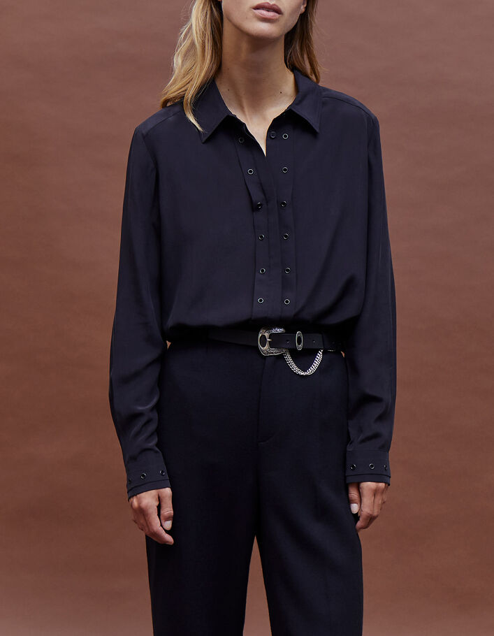 Pure Edition-Women’s black silk shirt with eyelets-7