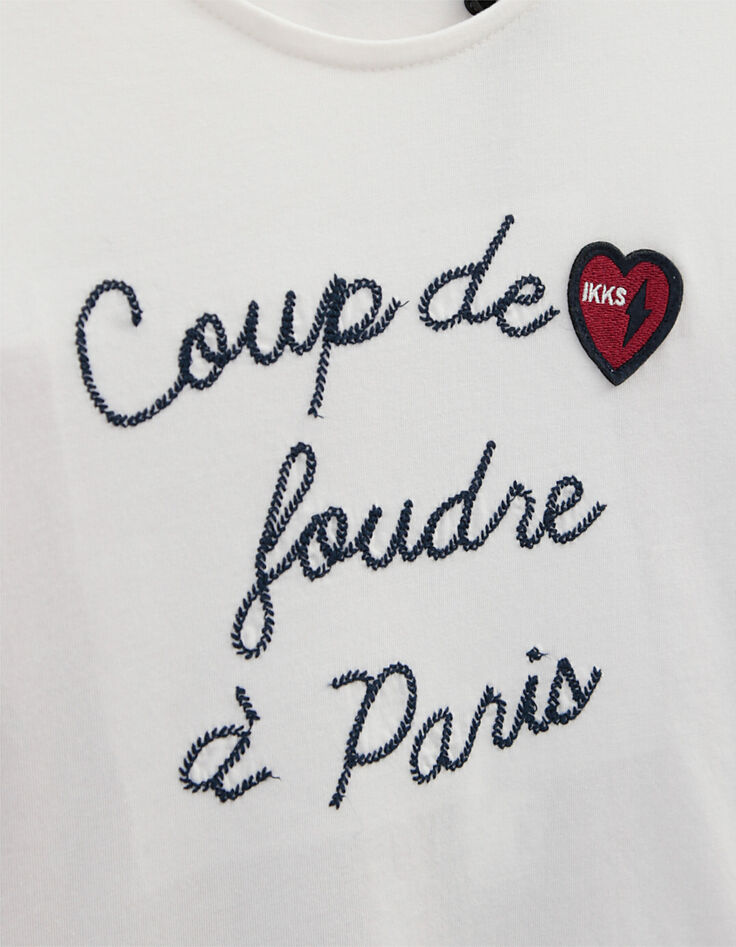Weißes und rotes Mädchen-T-Shirt mit Print und Plissee-5
