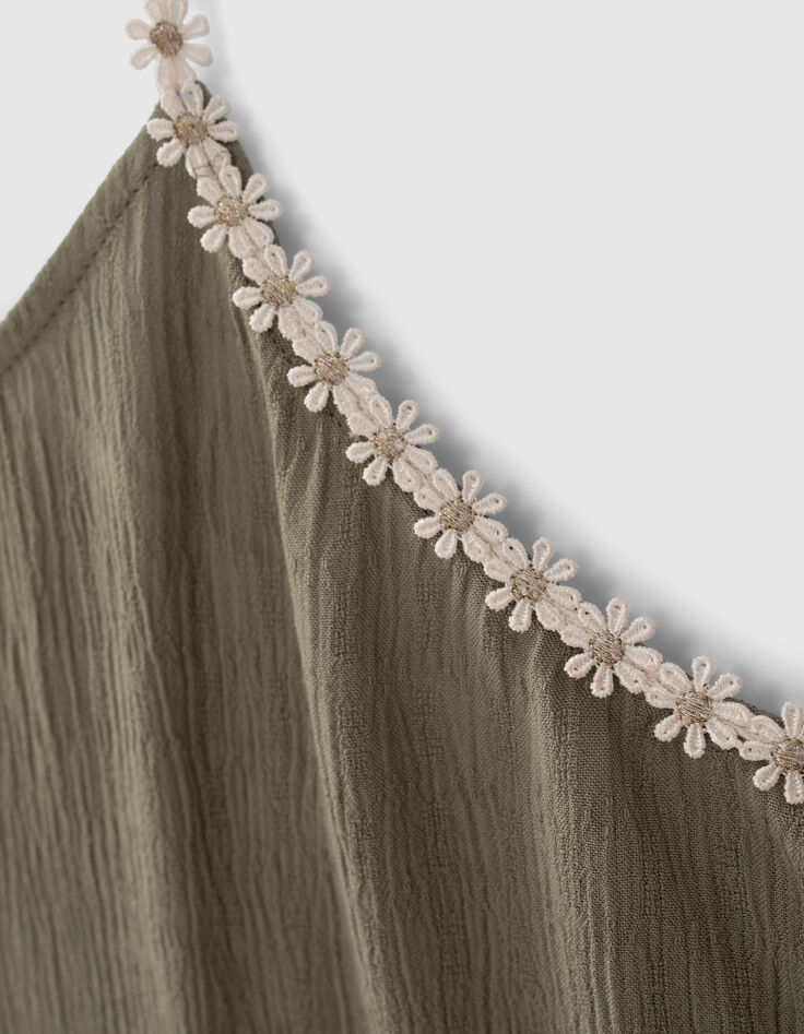 Girls&rsquo; khaki flowery strappy camisole-3