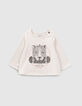 T-shirt beige visuel léopard et skate bébé fille-1