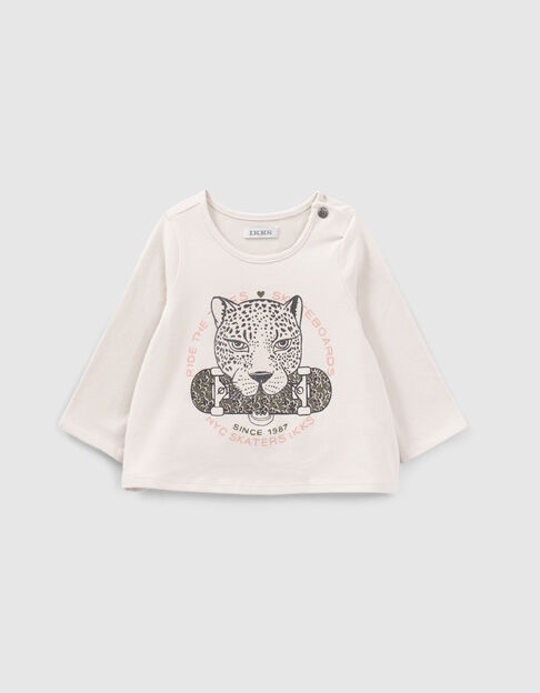 T-shirt beige visuel léopard et skate bébé fille